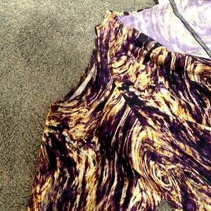 Cold Shoulder Purple Multi-Colored Long Sleeve Top